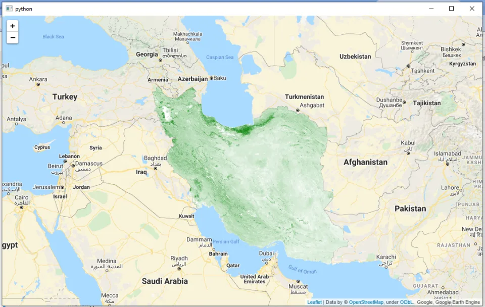 NDVI map of Iran computed in Google Earth Engine