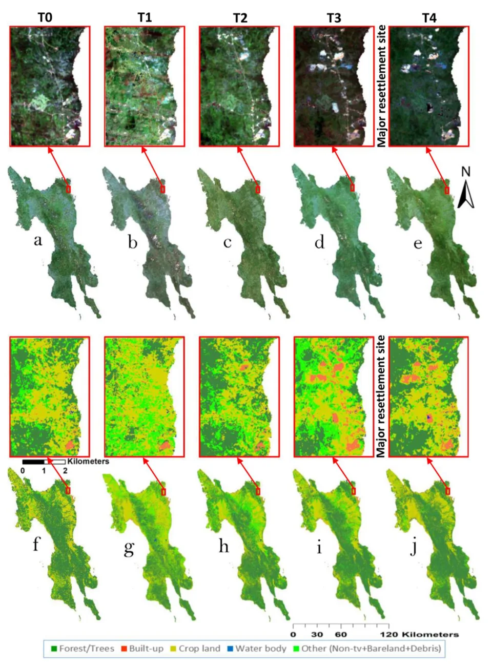 Landsat composites and Random Forest land cover maps from before the typhoon to three years after